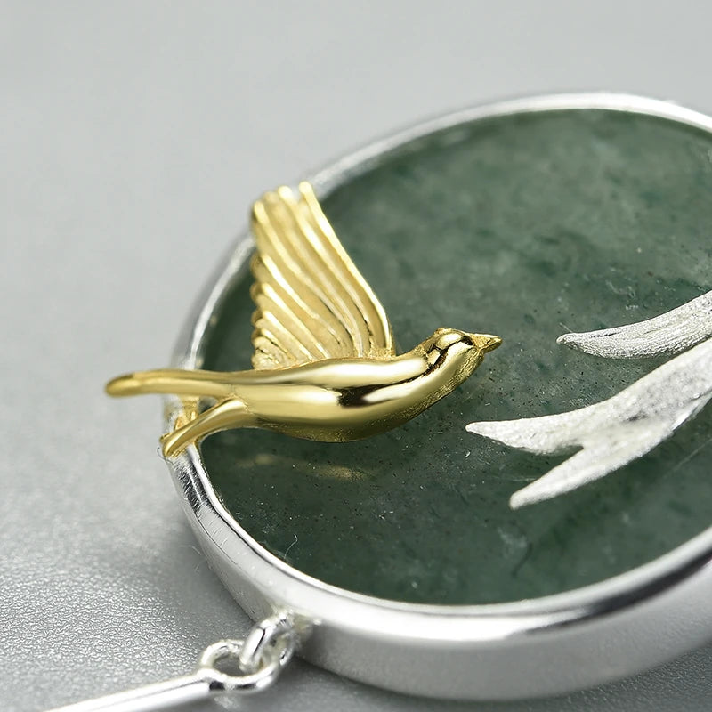 Swallow and Willow in Spring's Wind Aventurine Drop Earrings