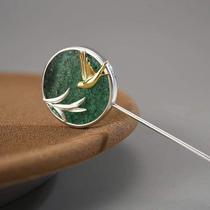 Swallow and Willow in Spring Wind Brooch