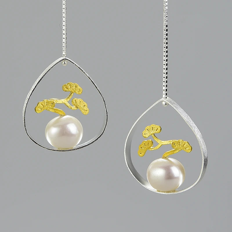 Bonsai Tree And Pearl Dangle Earrings