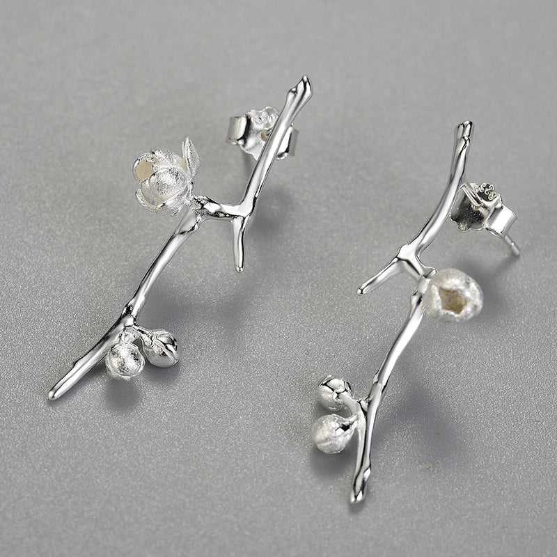 Plum Buds On A Branch Dangle Earrings