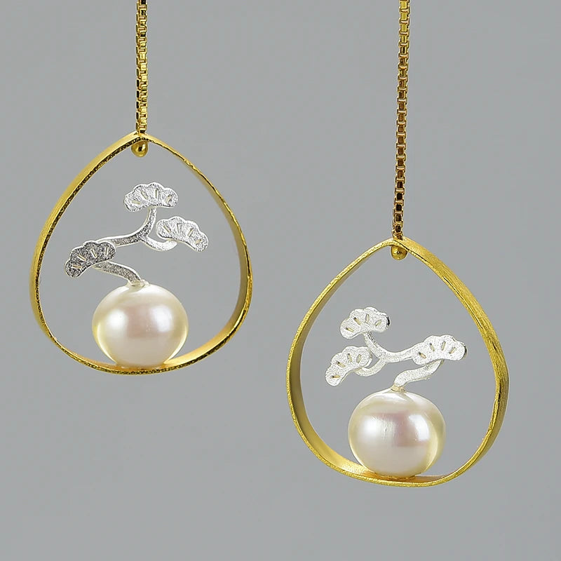 Bonsai Tree And Pearl Dangle Earrings