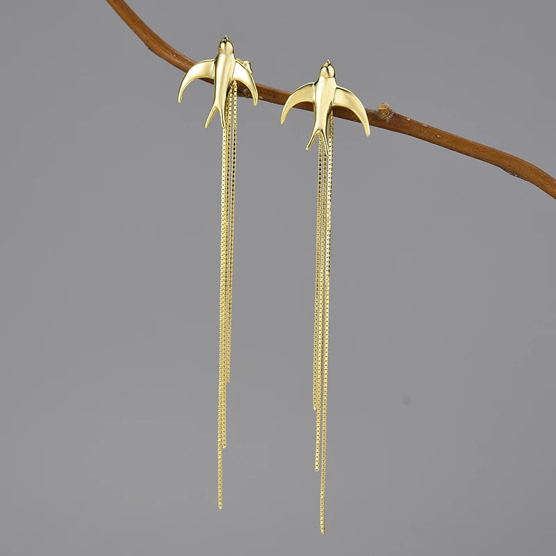 Flying Swallows Tassel Earrings