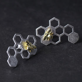 Golden Bee Honeycomb Earrings