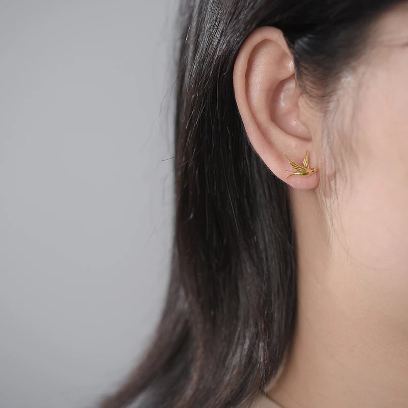 Small Flying Swallow Stud Earrings