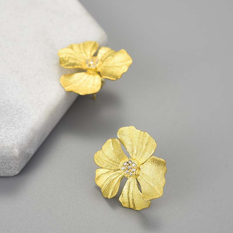 Golden Peony Stud Earrings