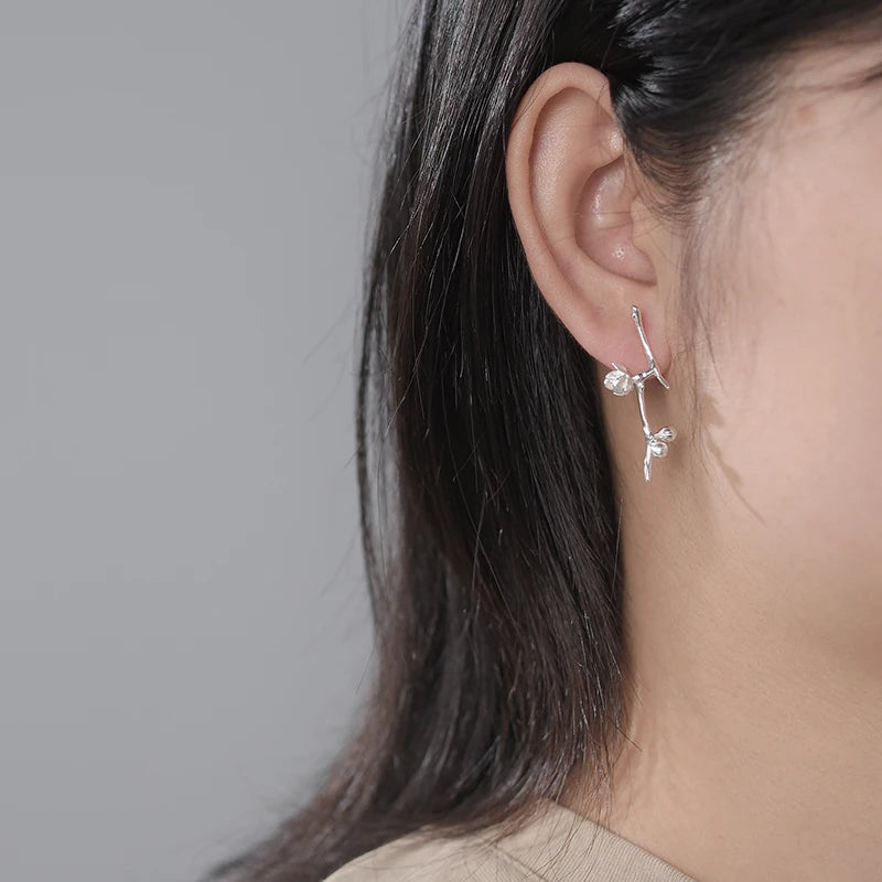 Plum Buds On A Branch Dangle Earrings