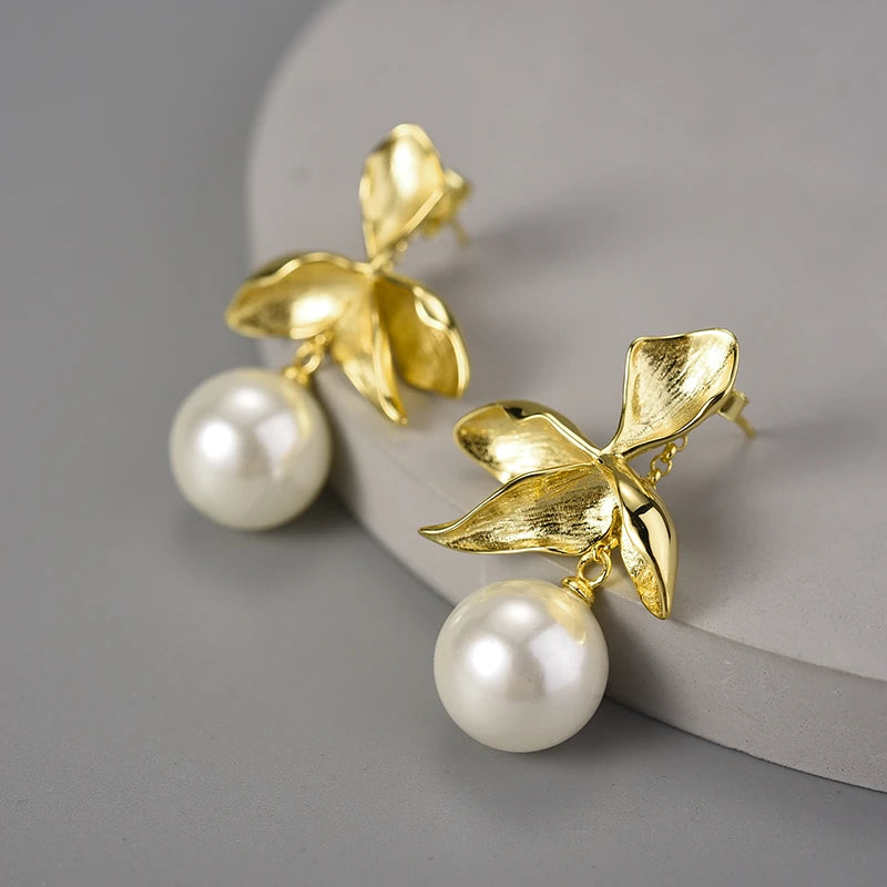 Golden Orchid Dew Drops Earrings