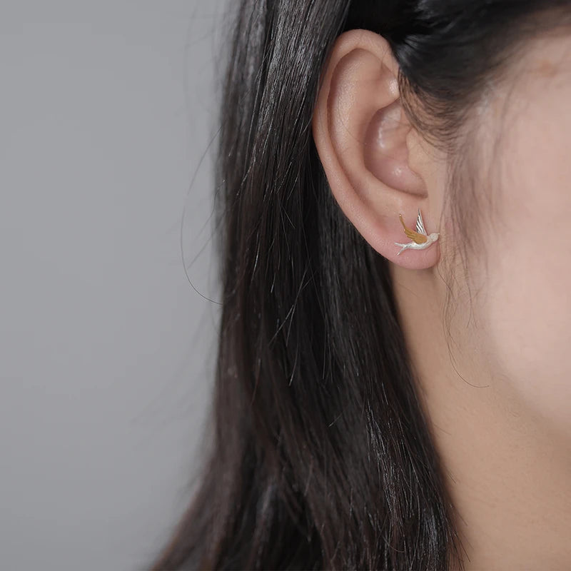 Small Flying Swallow Stud Earrings