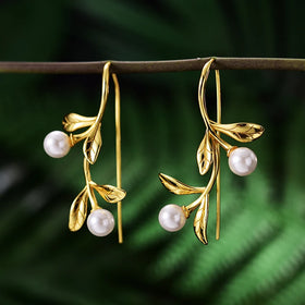 Olive Branch And Pearl Drop Earrings