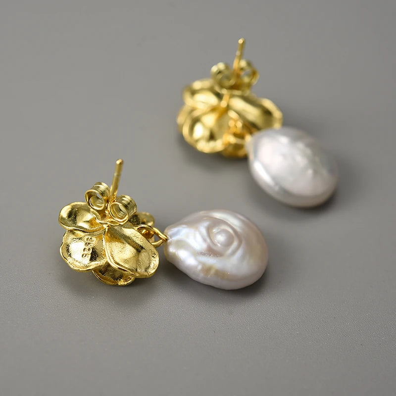 Camellia Flower And Pearl Earrings