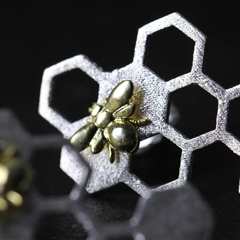 Golden Bee Honeycomb Earrings