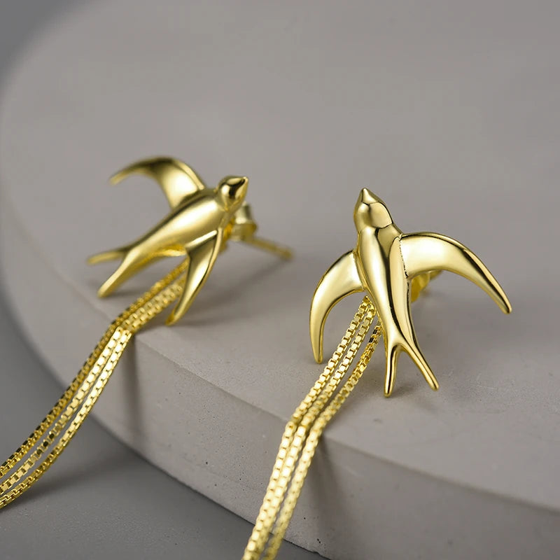 Flying Swallows Tassel Earrings