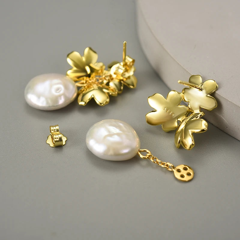 Forget Me Not Blossom And Pearl Dangle Earrings