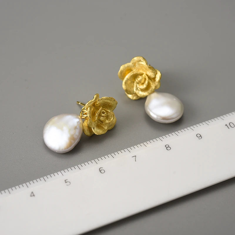 Camellia Flower And Pearl Earrings