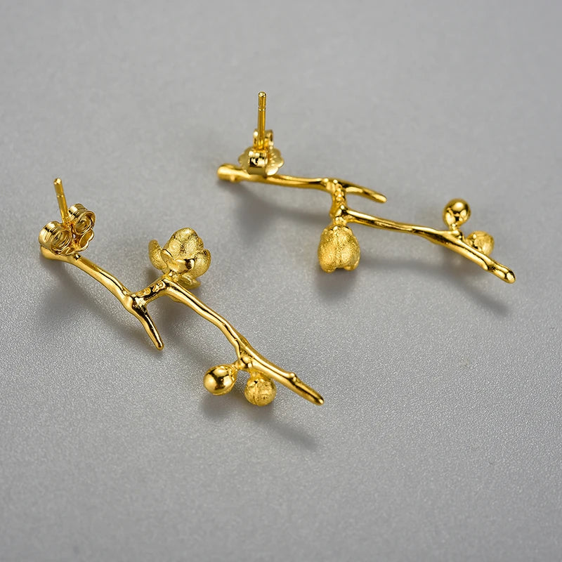 Plum Buds On A Branch Dangle Earrings