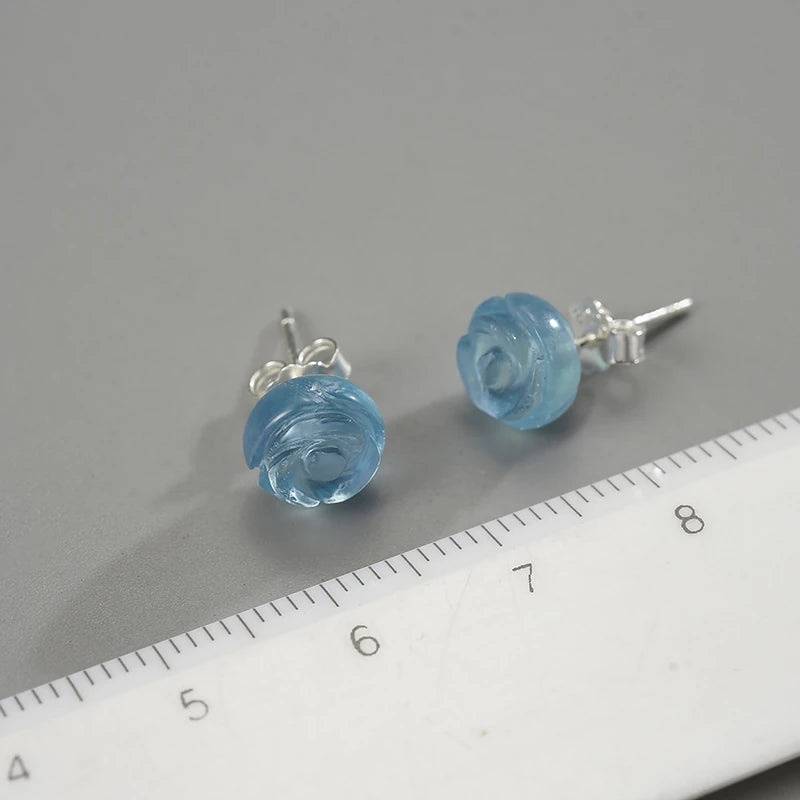 Ocean Blue Rose Stud Earrings