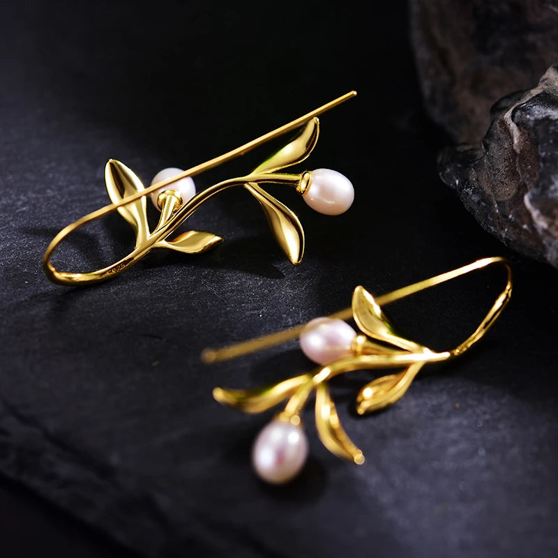 Olive Branch And Pearl Drop Earrings