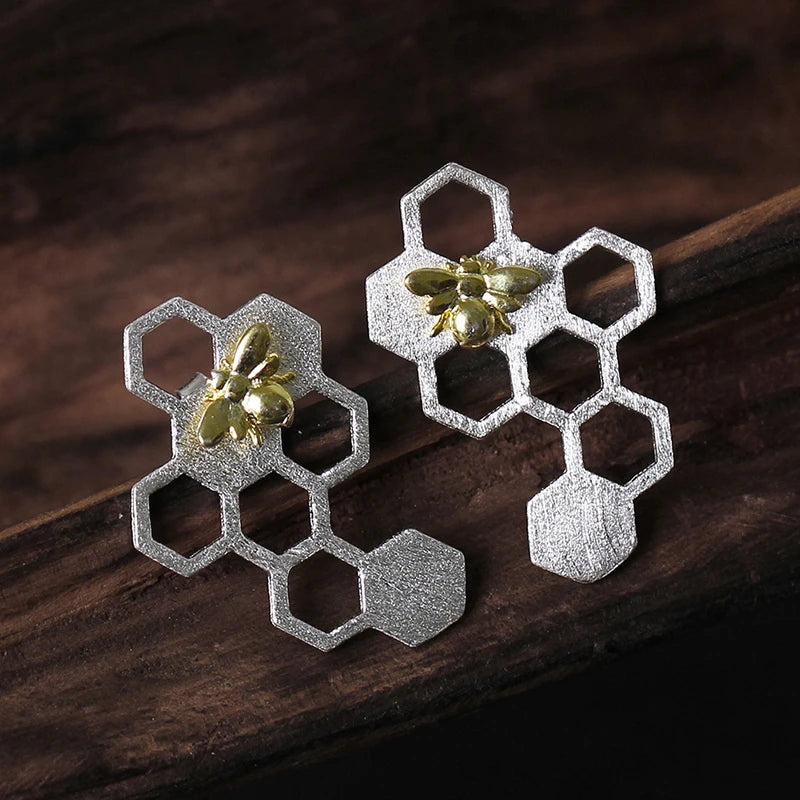 Golden Bee Honeycomb Earrings