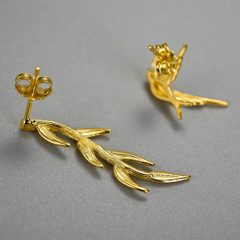 Swallow And Willow Branch Asymmetrical Earrings