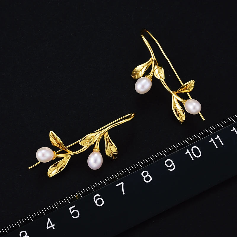 Olive Branch And Pearl Drop Earrings
