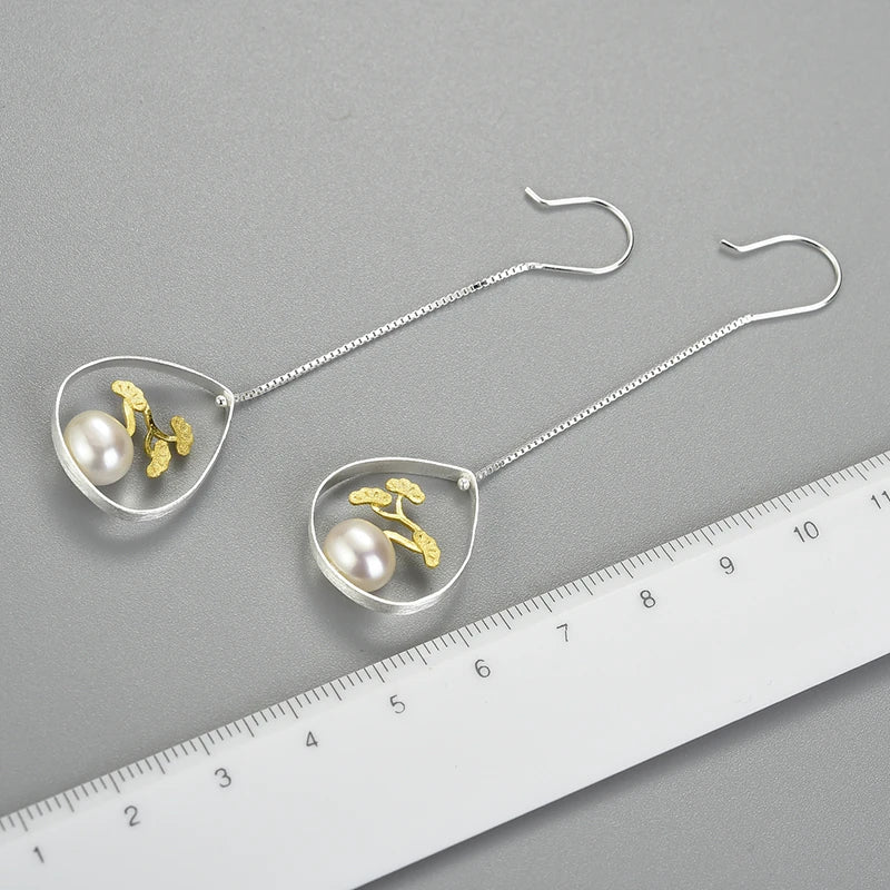 Bonsai Tree And Pearl Dangle Earrings
