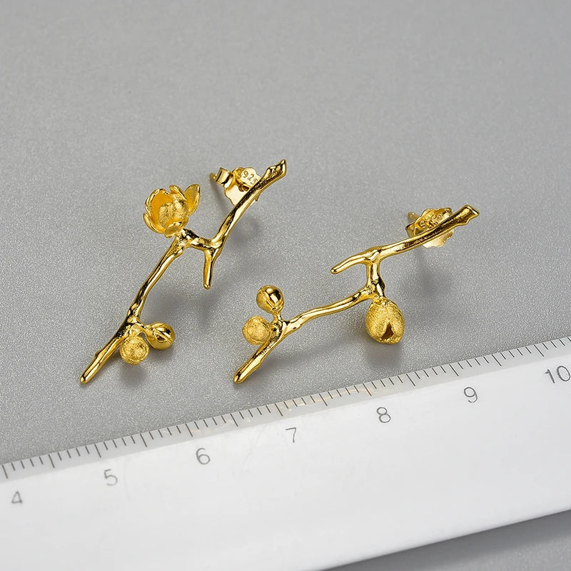 Plum Buds On A Branch Dangle Earrings