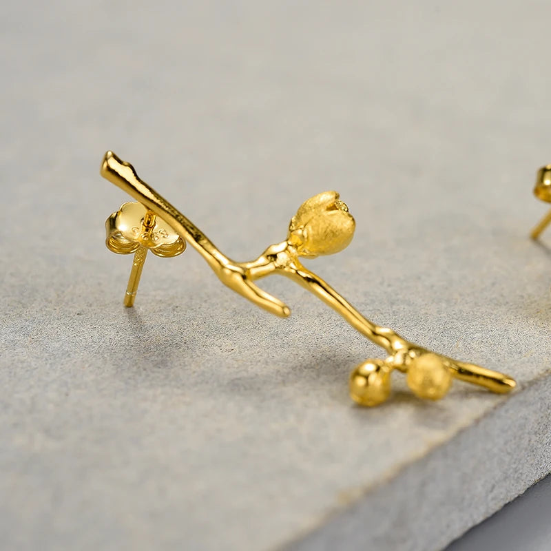 Plum Buds On A Branch Dangle Earrings