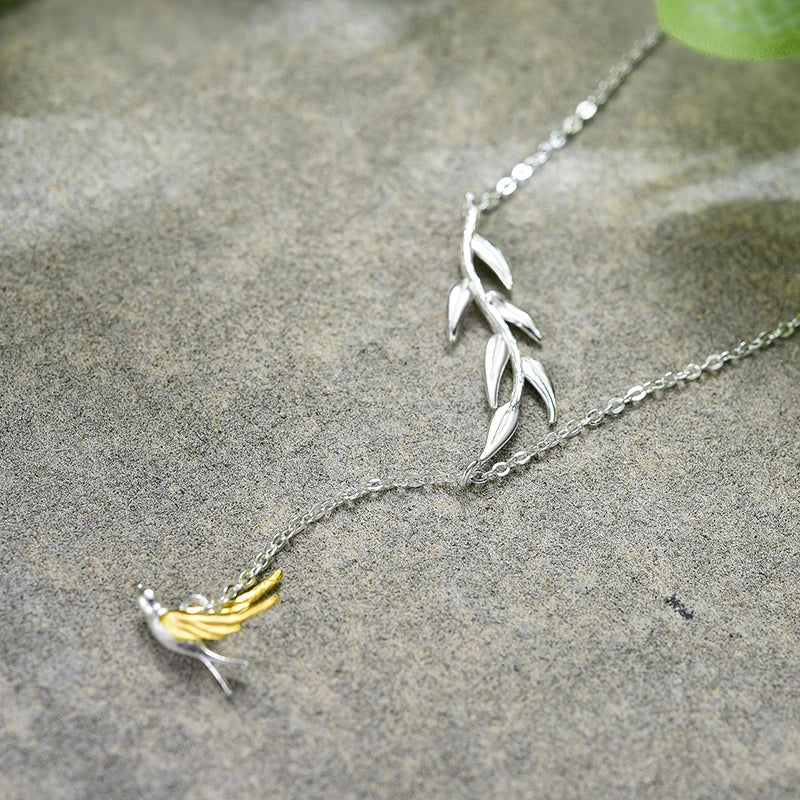 Swallow And Willow Branch Asymmetrical Necklace