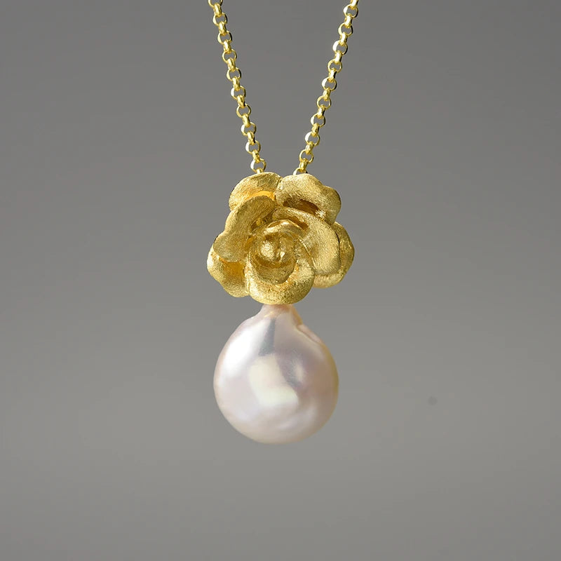 Camellia Flower And Pearl Necklace
