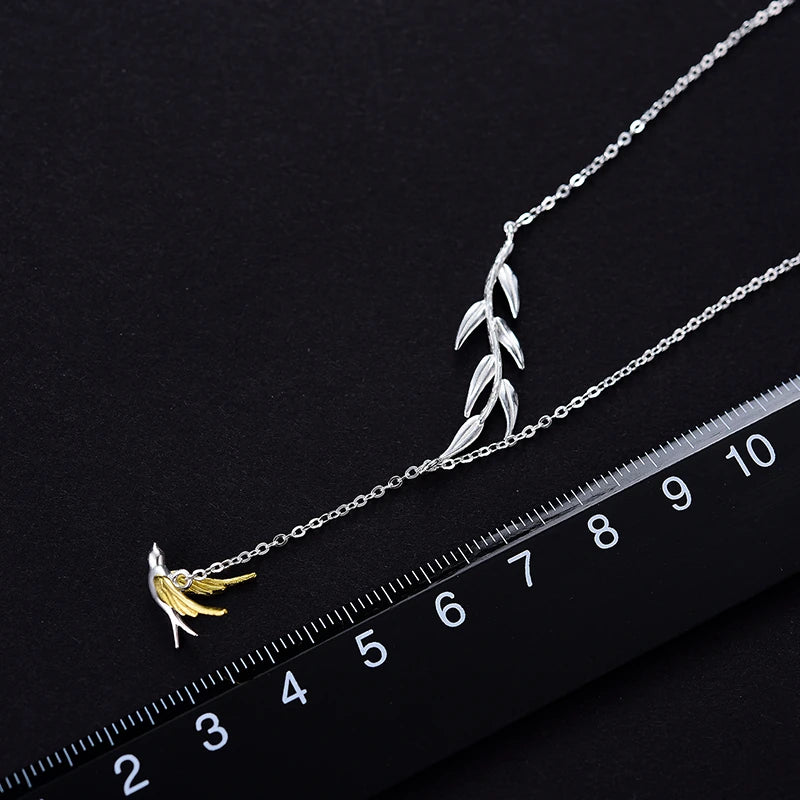 Swallow And Willow Branch Asymmetrical Necklace