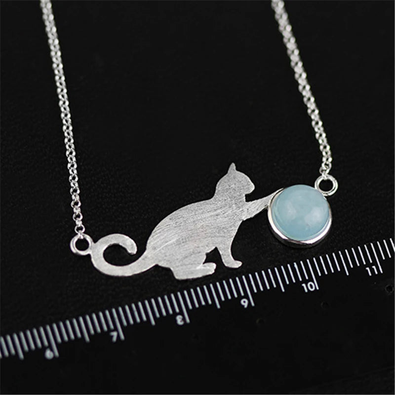 Playful Purrling Natural Gemstone Necklace