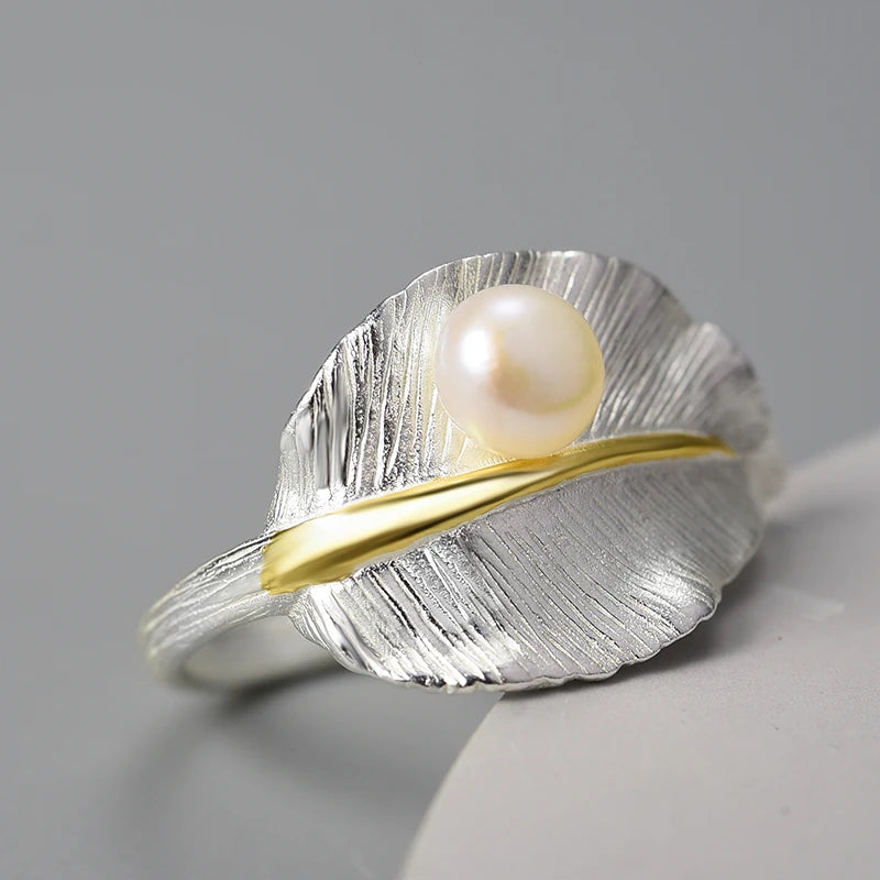 Pearl On A Leaf Ring