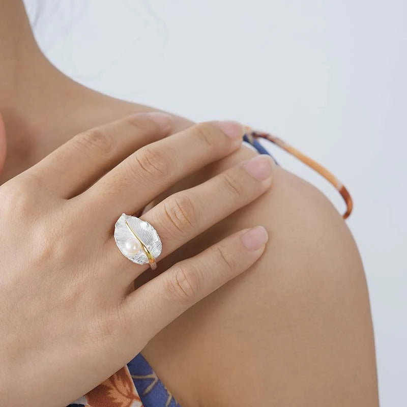 Pearl On A Leaf Ring