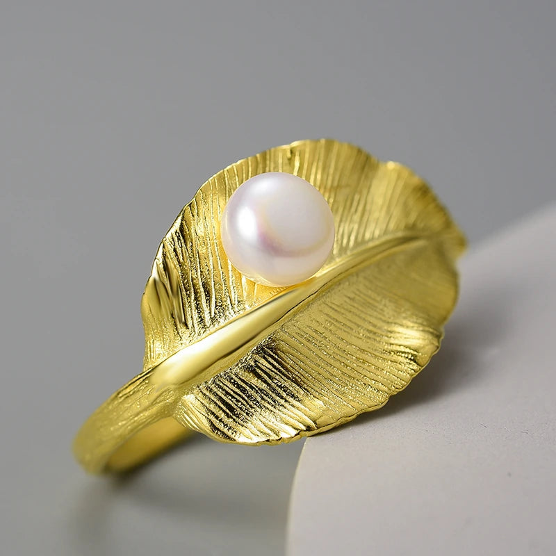 Pearl On A Leaf Ring