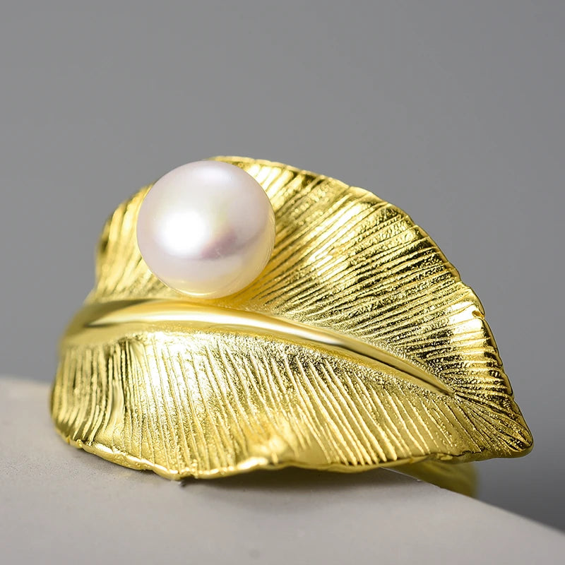 Pearl On A Leaf Ring