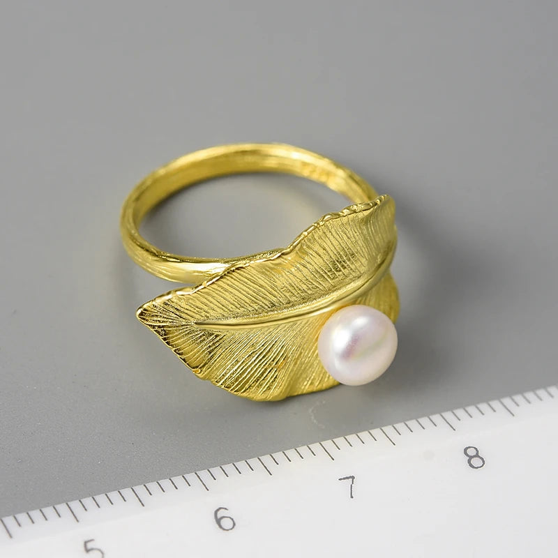 Pearl On A Leaf Ring