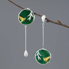 Swallow and Willow in Spring's Wind Aventurine Drop Earrings