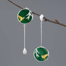 Swallow and Willow in Spring's Wind Aventurine Drop Earrings