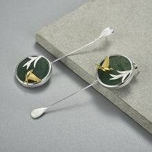Swallow and Willow in Spring's Wind Aventurine Drop Earrings