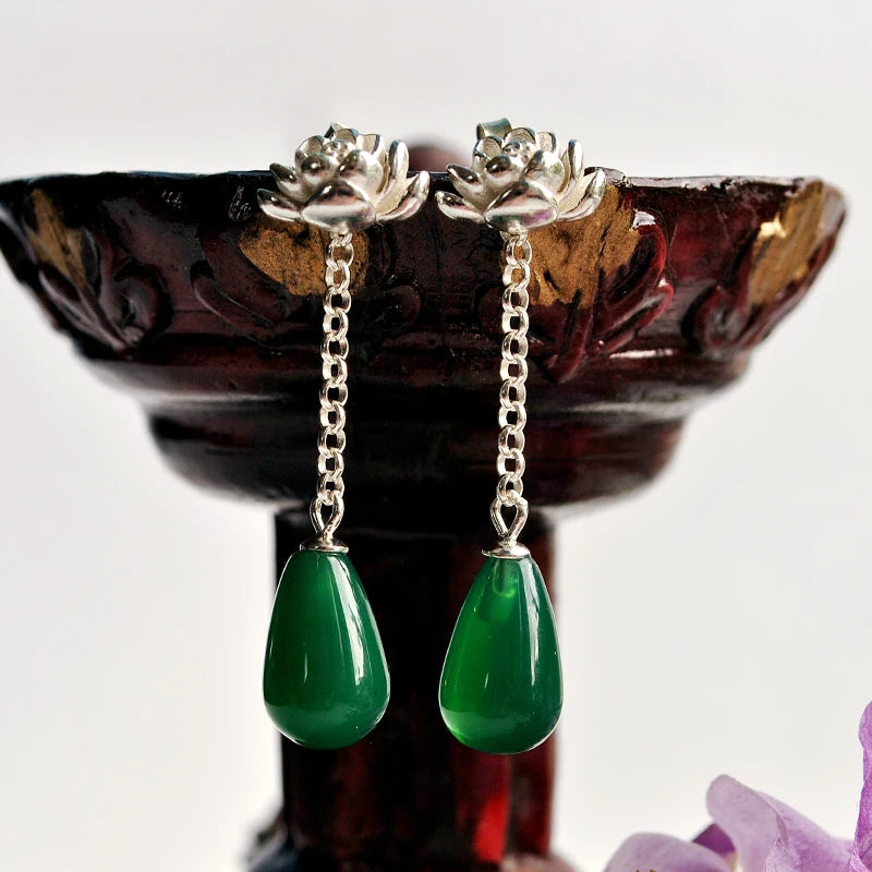 Water Droplet Lotus Drop Earrings