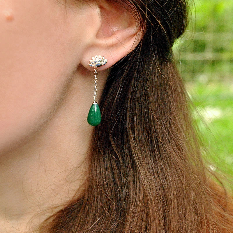 Water Droplet Lotus Drop Earrings