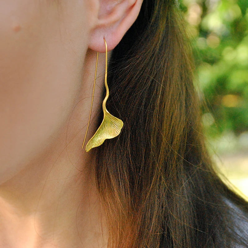 Ginkgo Leaf Drop Earrings