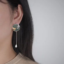 Swallow and Willow in Spring's Wind Aventurine Drop Earrings
