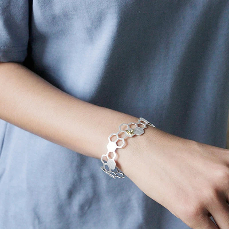 Golden Bee Honeycomb Bangle