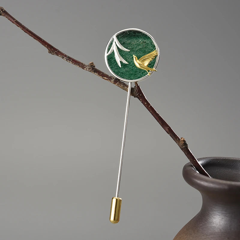 Swallow and Willow in Spring Wind Brooch