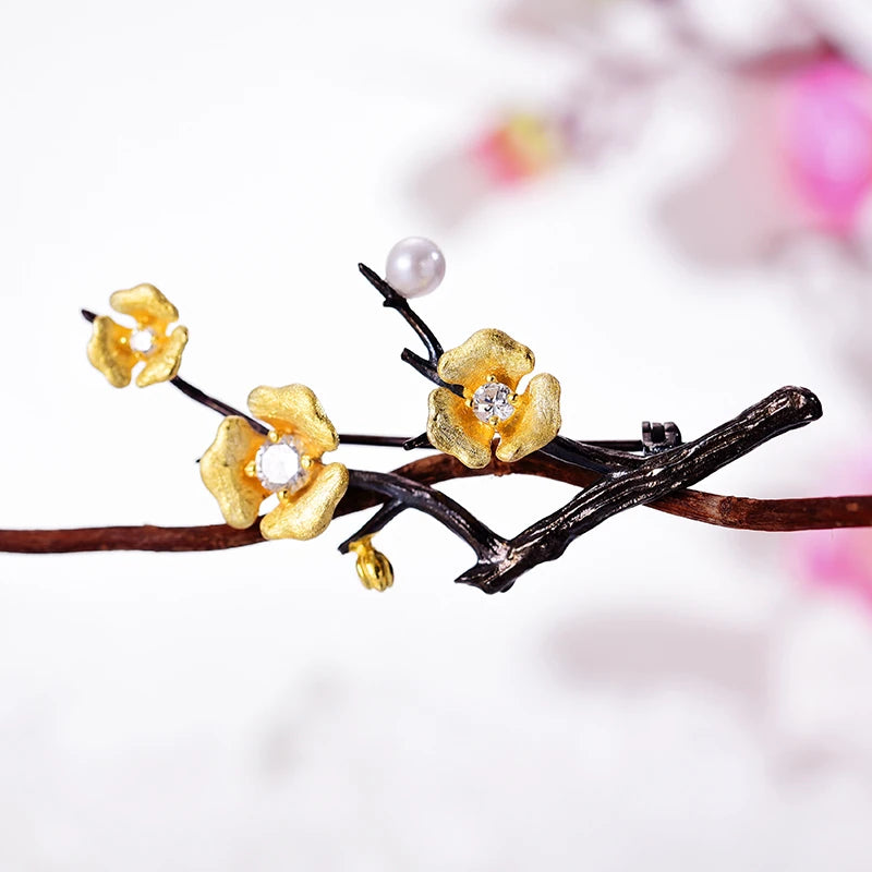 Golden Plum Bloom Brooch