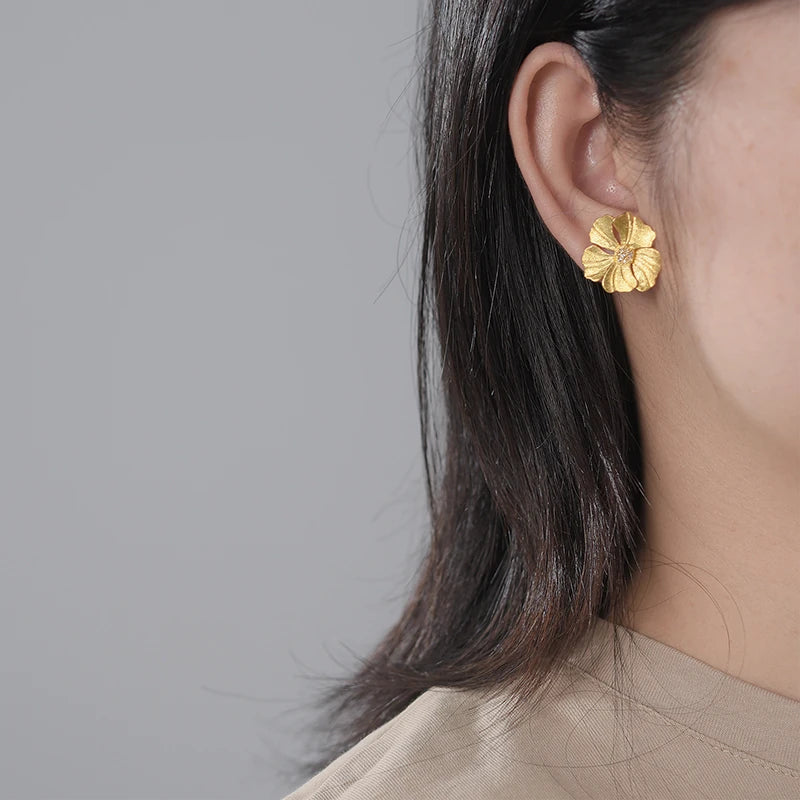 Golden Peony Stud Earrings