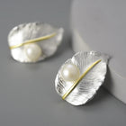 Pearl On A Leaf Stud Earrings