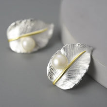 Pearl On A Leaf Stud Earrings