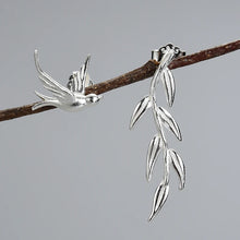 Swallow And Willow Branch Asymmetrical Earrings